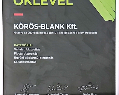 Groupama oklevél 2024